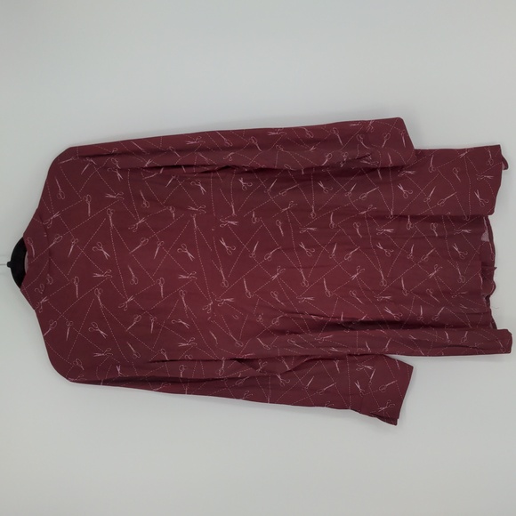 Modcloth A Cut Above Average Shirt Dress Size 12 Burgundy Scissors Hair Stylist‎ - Picture 12 of 16